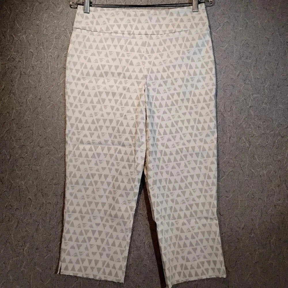 Denver Hayes "Janet" Stretch Capri Pants Cream and Gray NWOT in Size 8
